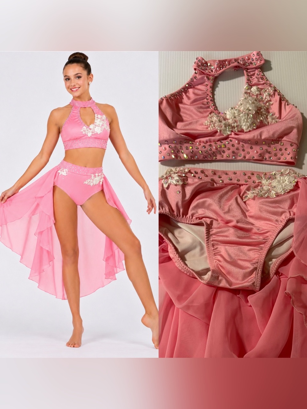 Custom solo dance costume nude illusion lyrical pink 2 piece LC child
